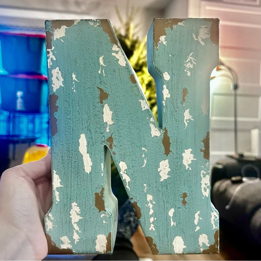 LETTER “N” - Rustic Blue and White Letter N Wall Decor